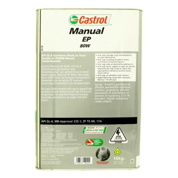 Castrol Transmax Manual EP 80W 16 Kg Manuel Şanzıman Yağı