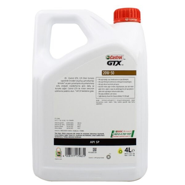 Castrol GTX 20W50 4 Lt Sentetik Motor Yağı