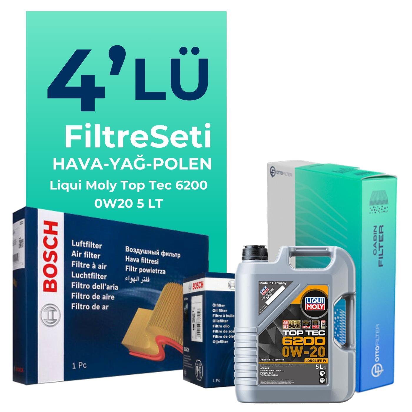 Bosch Audi A6 45 Tfsi Filtre Bakım Seti Liqui Moly Motor Yağlı (2020-2024) 4 Lü