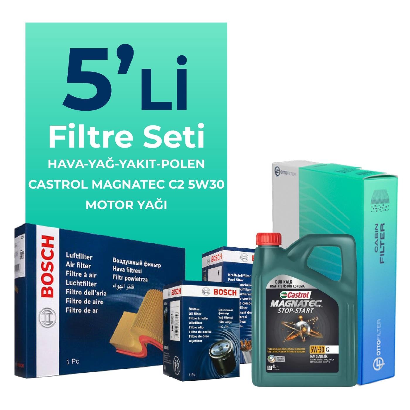 BOSCH Citroen C4 Grand Picasso 1.6 Dizel Filtre Bakım Seti Castrol Motor Yağlı (2008-2013) 5 Li