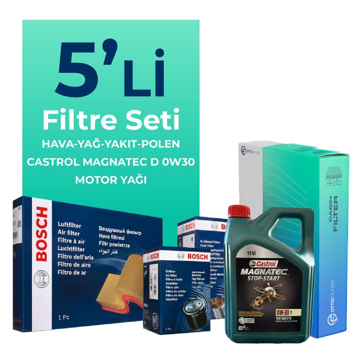 BOSCH Ford Fiesta 1.5 Dizel Filtre Bakım Seti Castrol Motor Yağlı (2017-2020) 5 Li