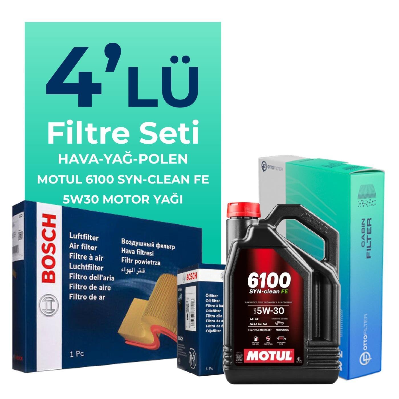 BOSCH Mercedes E500 Benzin Filtre Bakım Seti Motul Motor Yağlı (2003-2006) 4 Lü