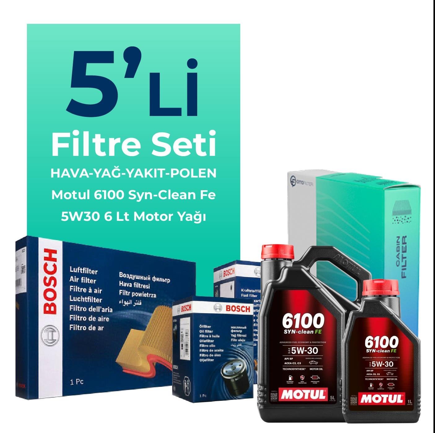 BOSCH Peugeot Boxer 2.2 Dizel Filtre Bakım Seti Motul Motor Yağlı (2006-2013) 5 Li