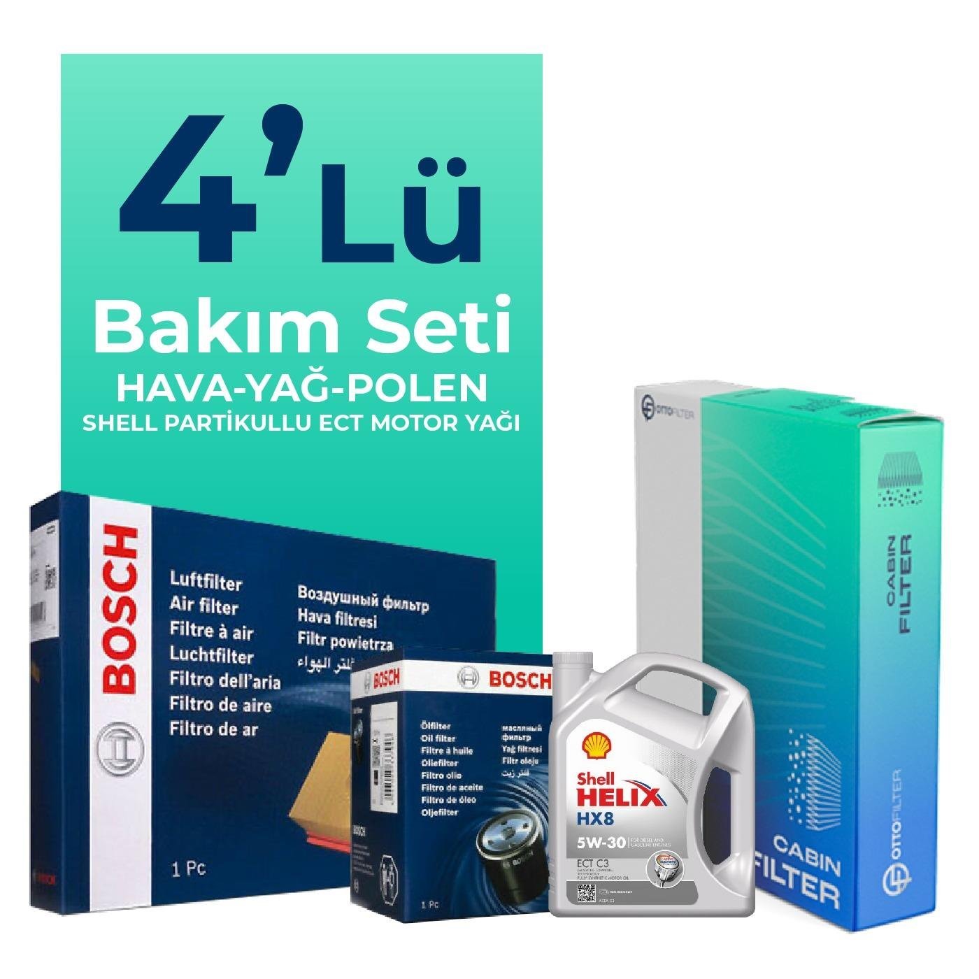 BOSCH Toyota Rav-4 2.0 Benzin 152 HP Filtre Bakım Seti Shell Motor Yağlı (2006-2012) 4 Lü