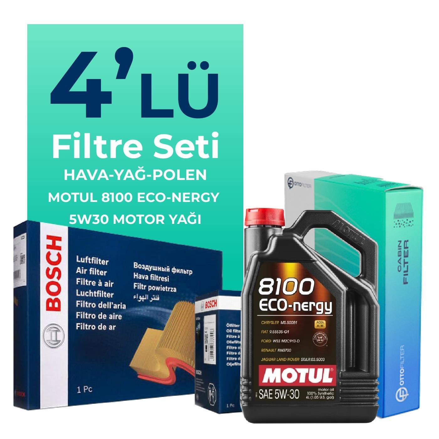 BOSCH Volkswagen Jetta 1.6 FSi Filtre Bakım Seti Motul Motor Yağlı (2006-2010) 4 Lü