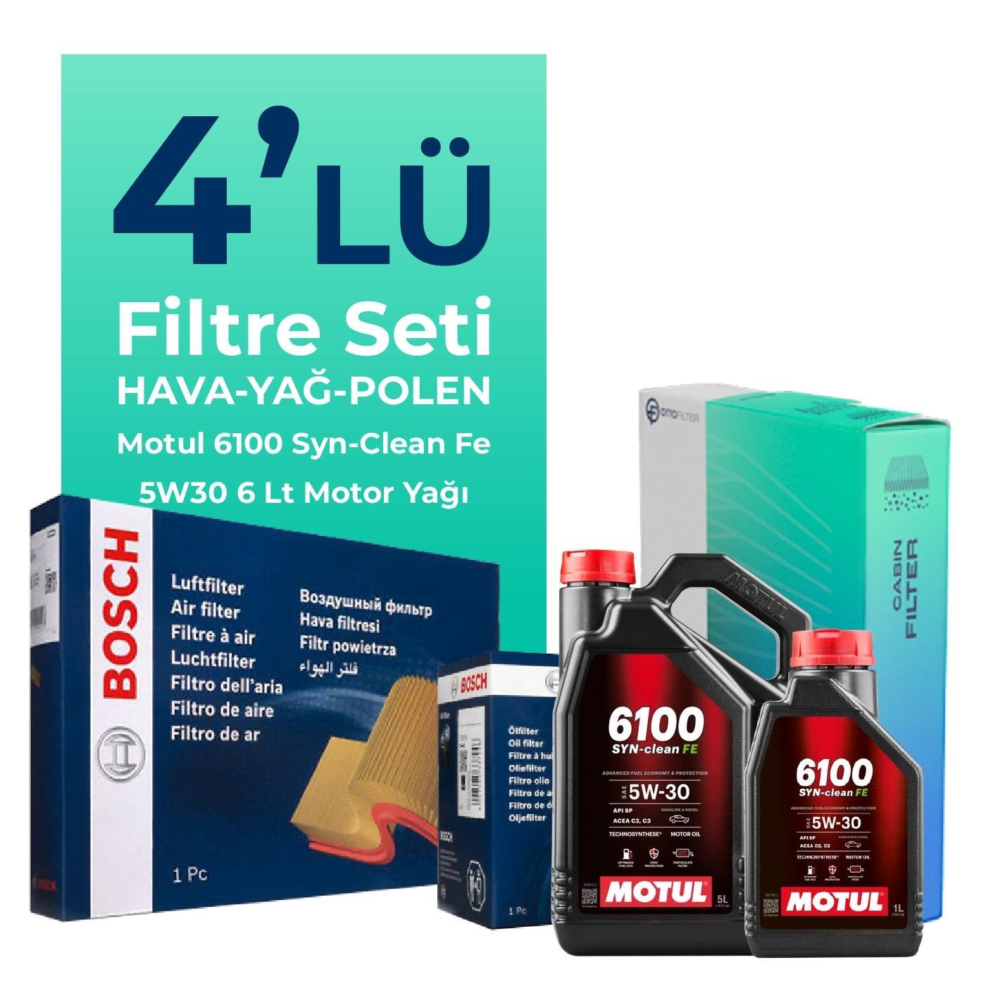 BOSCH Volvo S80 2.4 Dizel Filtre Bakım Seti Motul Motor Yağlı (2007-2011) 4 Lü