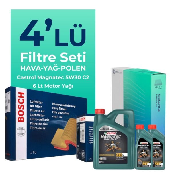 BOSCH Volvo XC60 2.4 Dizel Filtre Bakım Seti Castrol Motor Yağlı (2009-2014) 4 Lü