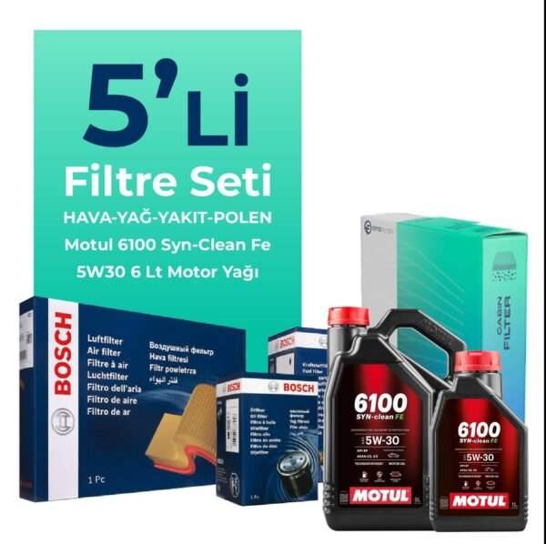 BOSCH Volvo XC60 2.4 Dizel Filtre Bakım Seti Motul Motor Yağlı (2009-2014) 5 Li