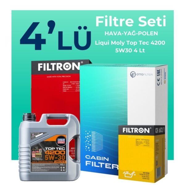 Filtron Audi A4 1.6 Filtre Bakım Seti Liqui Moly Motor Yağlı (2004-2009) 4 Lü