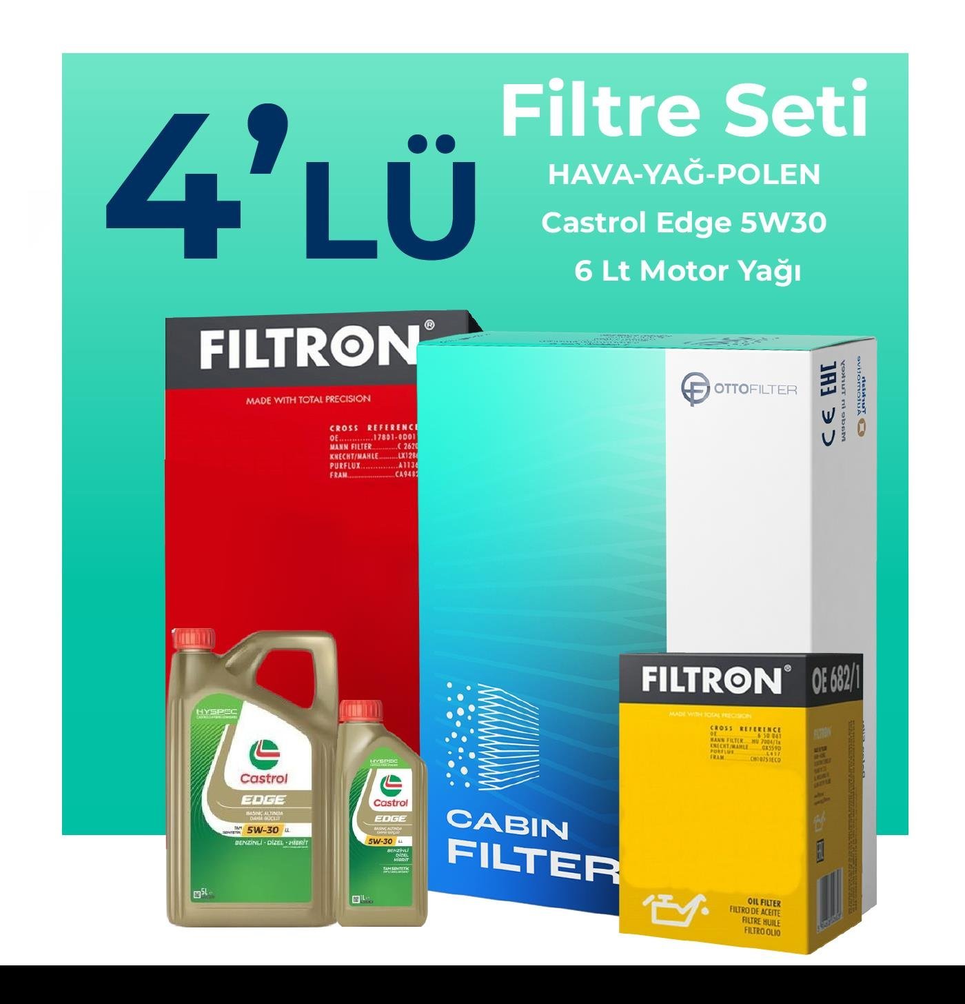 Filtron BMW 5.20 Dizel Filtre Bakım Seti Castrol Motor Yağlı (2007-2010) 4 Lü