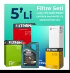 Filtron Citroen C-Elysee 1.6 Dizel Filtre Bakım Seti Castrol Motor Yağlı (2017-2019) 5 Li