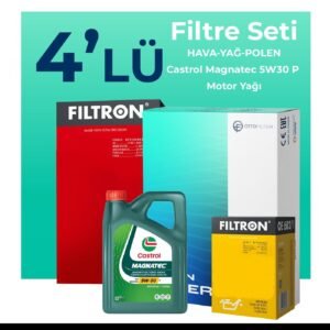 Filtron Citroen C5 AirCross 1.2 Benzinli Filtre Bakım Seti Castrol Motor Yağlı (2018-2021) 4 Lü