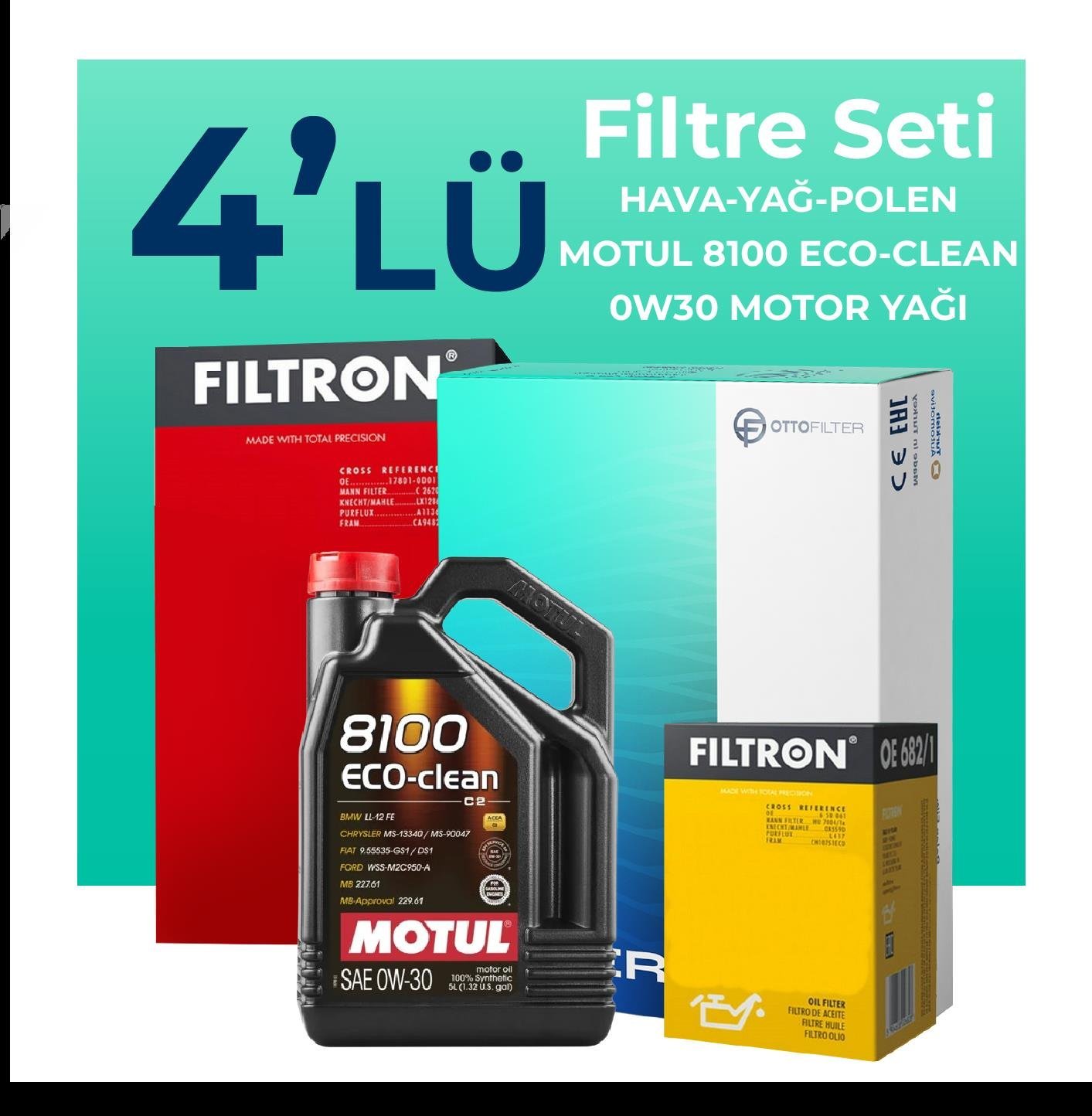 Filtron Citroen C5 AirCross 1.6 Benzinli Filtre Bakım Seti Motul Motor Yağlı (2019-2022) 4 Lü