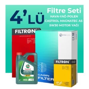 Filtron Fiat 500 1.2 Benzinli Filtre Bakım Seti Castrol Motor Yağlı (2009-2020) 4 Lü