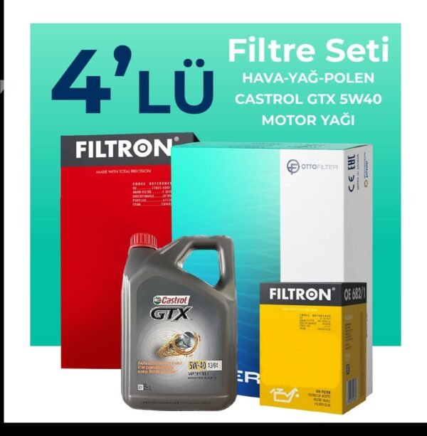 Filtron Fiat Egea 1.4 Benzin Filtre Bakım Seti Castrol Motor Yağlı (2015-2024) 4 Lü