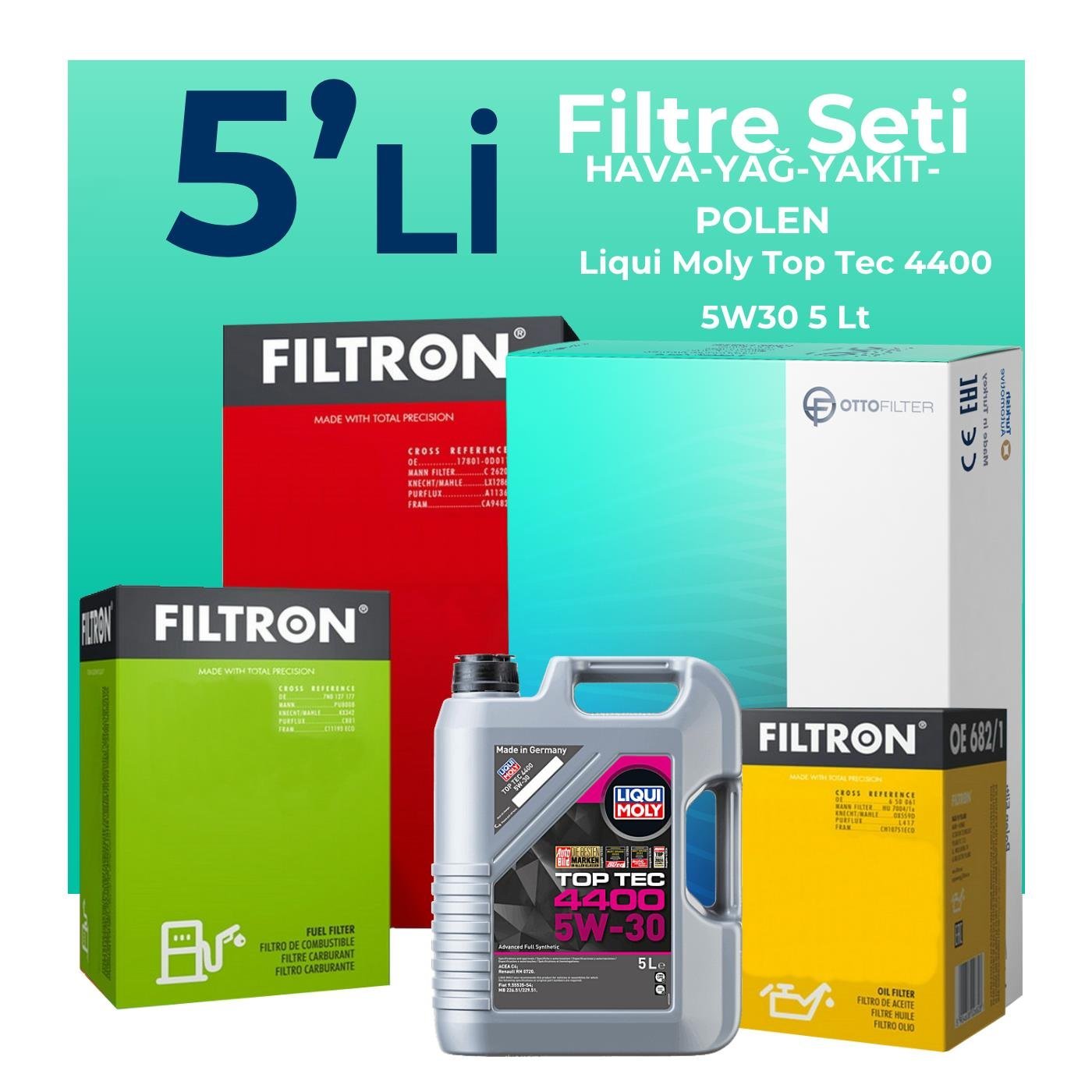 Filtron Nissan Note 1.5 Dizel Filtre Bakım Seti Liqui Moly Motor Yağlı (2013-2016) 5 Li