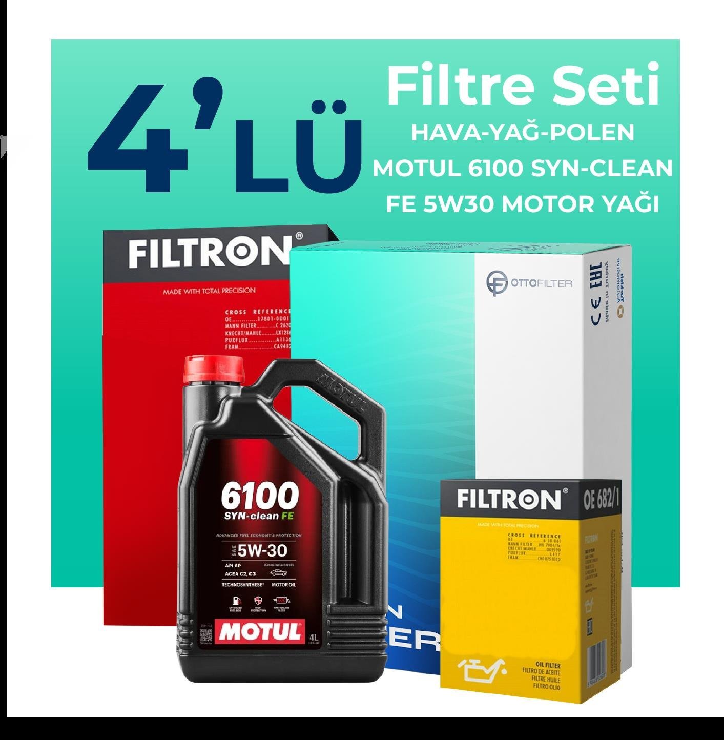 Filtron Skoda Fabia 1.0 Benzin Filtre Bakım Seti Motul Motor Yağlı (2014-2019) 4 Lü
