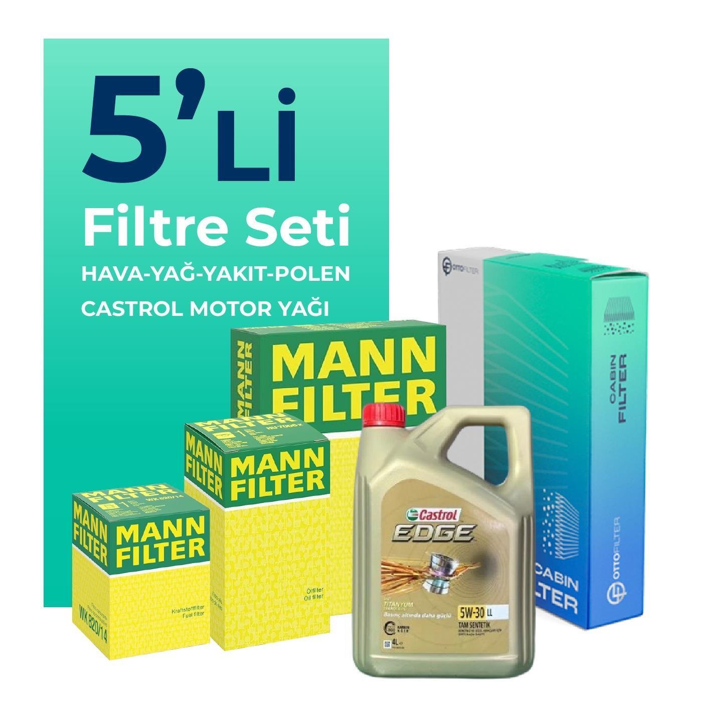 MANN BMW X6 40 Dizel Filtre Bakım Seti Castrol Motor Yağlı (2008-2014) 5 Li