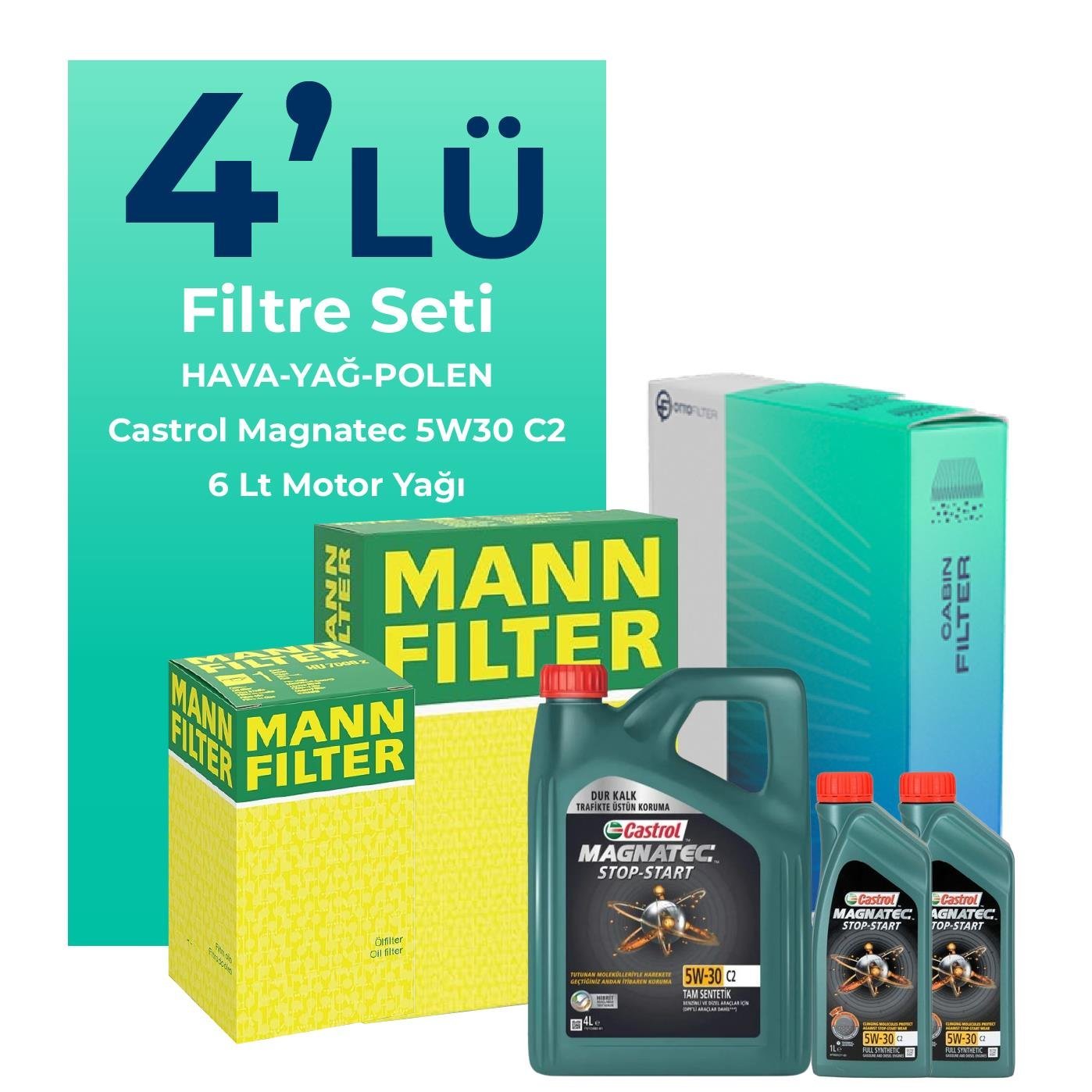 MANN Chevrolet Captiva 2.0 Dizel Filtre Bakım Seti Castrol Motor Yağlı (2011-2018) 4 Lü