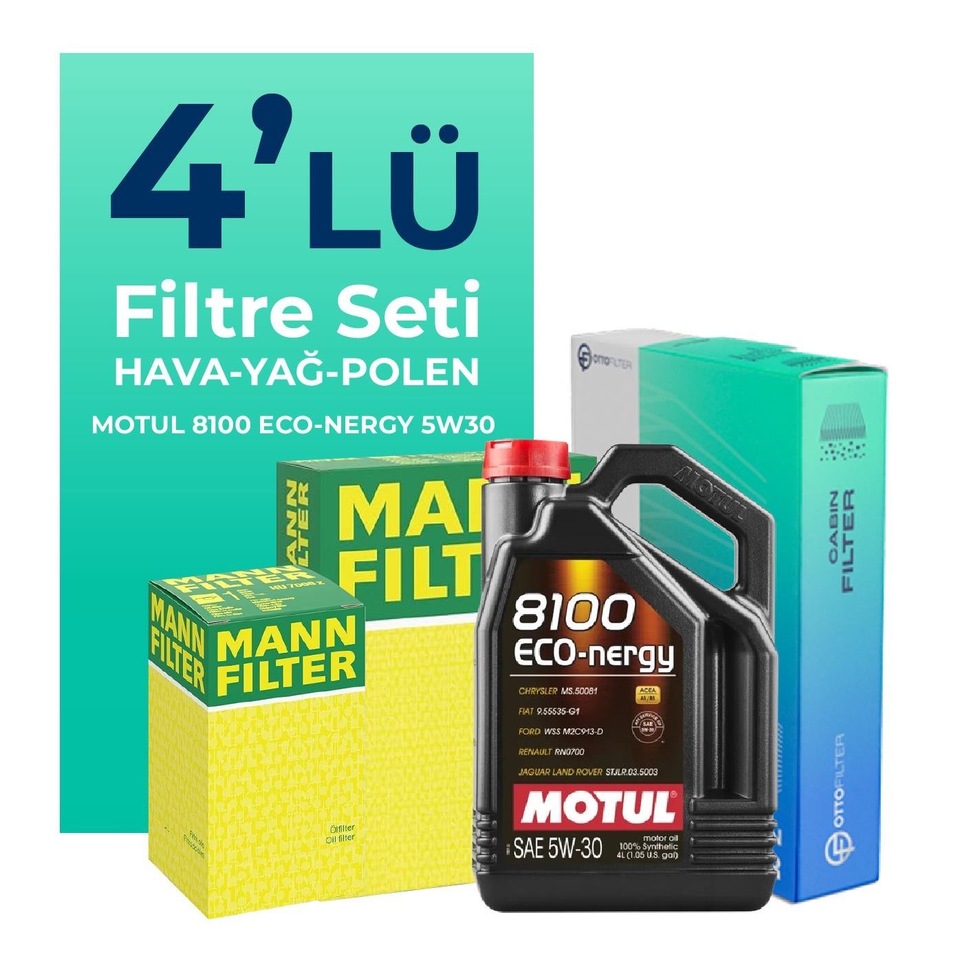 MANN Chevrolet Lacetti 1.6 Filtre Bakım Seti Motul Motor Yağlı (2005-2014) 4 Lü