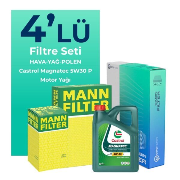 MANN Citroen C3 1.2 Benzinli Filtre Bakım Seti Castrol Motor Yağlı (2016-2023) 4 Lü