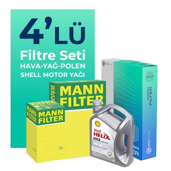 MANN Fiat 500 1.2 Benzinli Filtre Bakım Seti Shell Motor Yağlı (2009-2020) 4 Lü
