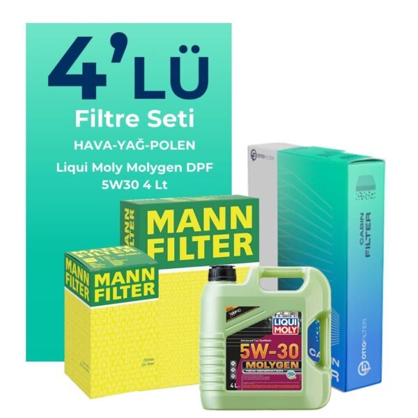 MANN Fiat 500 1.4 Benzinli Filtre Bakım Seti Liqui Moly Motor Yağlı (2009-2013) 4 Lü