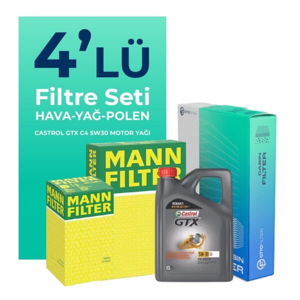 MANN Kia Rio 1.5 Dizel Filtre Bakım Seti Castrol Motor Yağlı (2007-2011) 4 Lü
