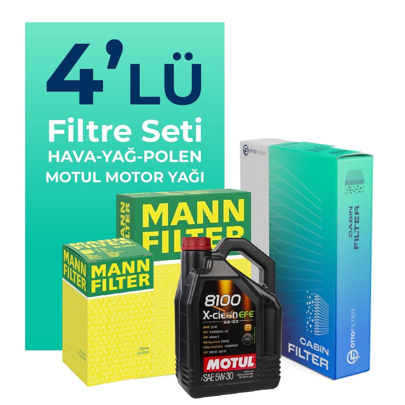 MANN Mercedes C200 Dizel Filtre Bakım Seti Motul Motor Yağlı (2014-2018) 4 Lü