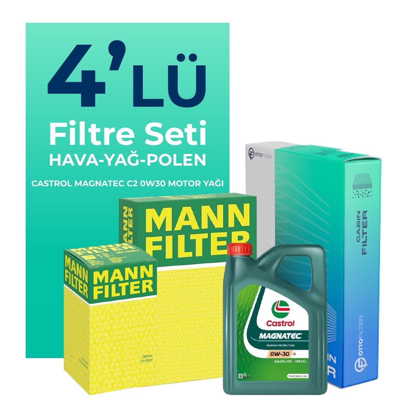 MANN Peugeot Expert 2.0 Dizel Filtre Bakım Seti Castrol Motor Yağlı (2017-2024) 4 Lü