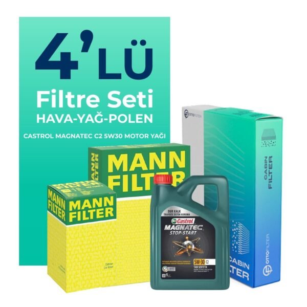 MANN Toyota Avensis 2.0 Filtre Bakım Seti Castrol Motor Yağlı (2003-2009) 4 Lü
