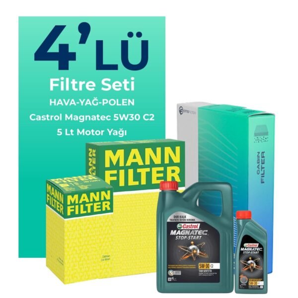 MANN Volkswagen CC 1.8 Tfsi Filtre Bakım Seti Castrol Motor Yağlı (2008-2012) 4 Lü