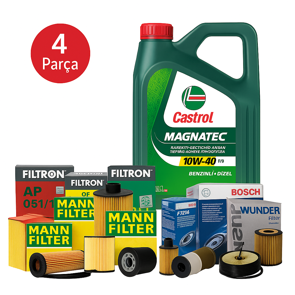 Volkswagen Transporter T6 2.0 TDI (2015-2020) Castrol 10W-40 Motor Yağlı Filtre Bakım Seti 4 Parça Set