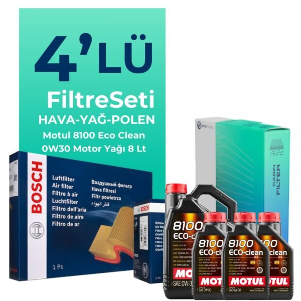 BOSCH Citroen Jumper 2.0 BlueHDi Dizel Filtre Bakım Seti Motul 8100 Eco-Clean 0W-30 8 Litre Motor Yağlı (2015-2020) 4 Lü