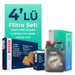 BOSCH Fiat Panda 0.9 Benzinli Filtre Bakım Seti Castrol GTX 5W-40 4 Litre Motor Yağlı (2012-2021) 4 Lü
