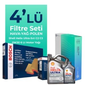BOSCH Ford Connect 1.5 Dizel Filtre Bakım Seti Shell Helix Ultra ECT C2 C3 0W-30 6 Litre Motor Yağlı (2013-2019) 4 Lü