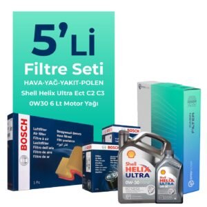 BOSCH Ford Connect 1.5 Dizel Filtre Bakım Seti Shell Helix Ultra ECT C2 C3 0W-30 6 Litre Motor Yağlı (2013-2019) 5 Li