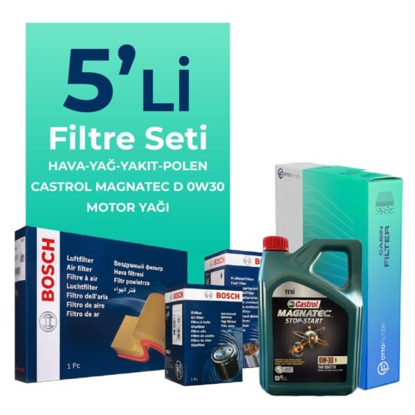 BOSCH Ford Transit Custom 2.0 Dizel Filtre Bakım Seti Castrol Magnatec D 0W-30 8 Litre Motor Yağlı (2015-2023) 5 Li