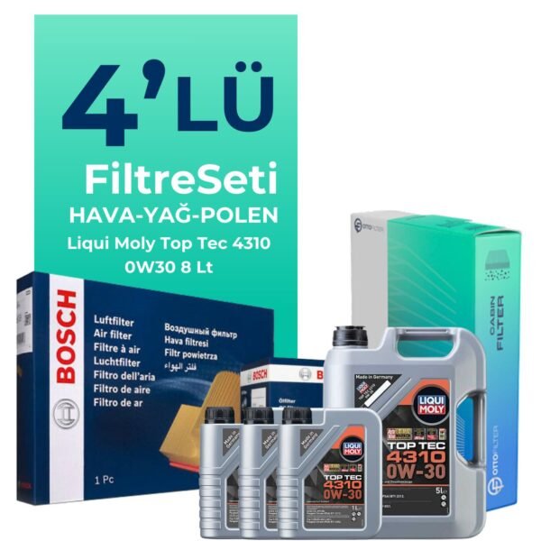 BOSCH Ford Transit Custom 2.0 Dizel Filtre Bakım Seti Liqui Moly Top Tec 4310 0W-30 8 Litre Motor Yağlı (2015-2023) 4 Lü