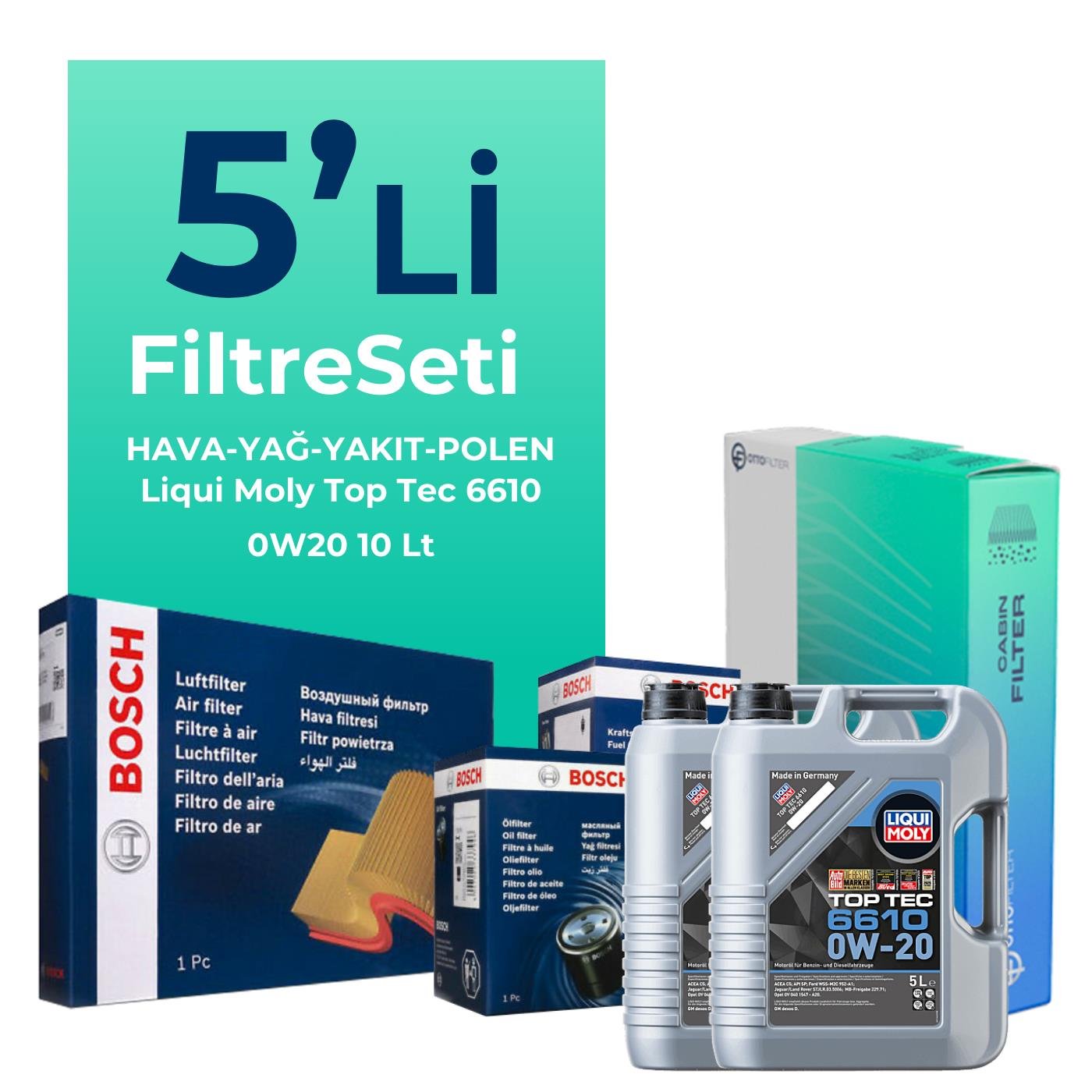 BOSCH Mercedes Vito 114 CDI 2.0 Dizel Filtre Bakım Seti Liqui Moly Top Tec 6610 0W-20 10 Litre Motor Yağlı (2019-2024) 5 Li