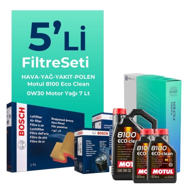 BOSCH Peugeot Boxer 2.0 Dizel BlueHDi Filtre Bakım Seti Motul 8100 Eco-Clean 0W-30 7 Litre Motor Yağlı (2015-2020) 5 Li
