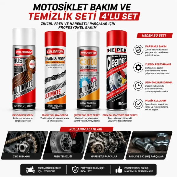Motosiklet Bakım ve Temizlik Seti 4’lü