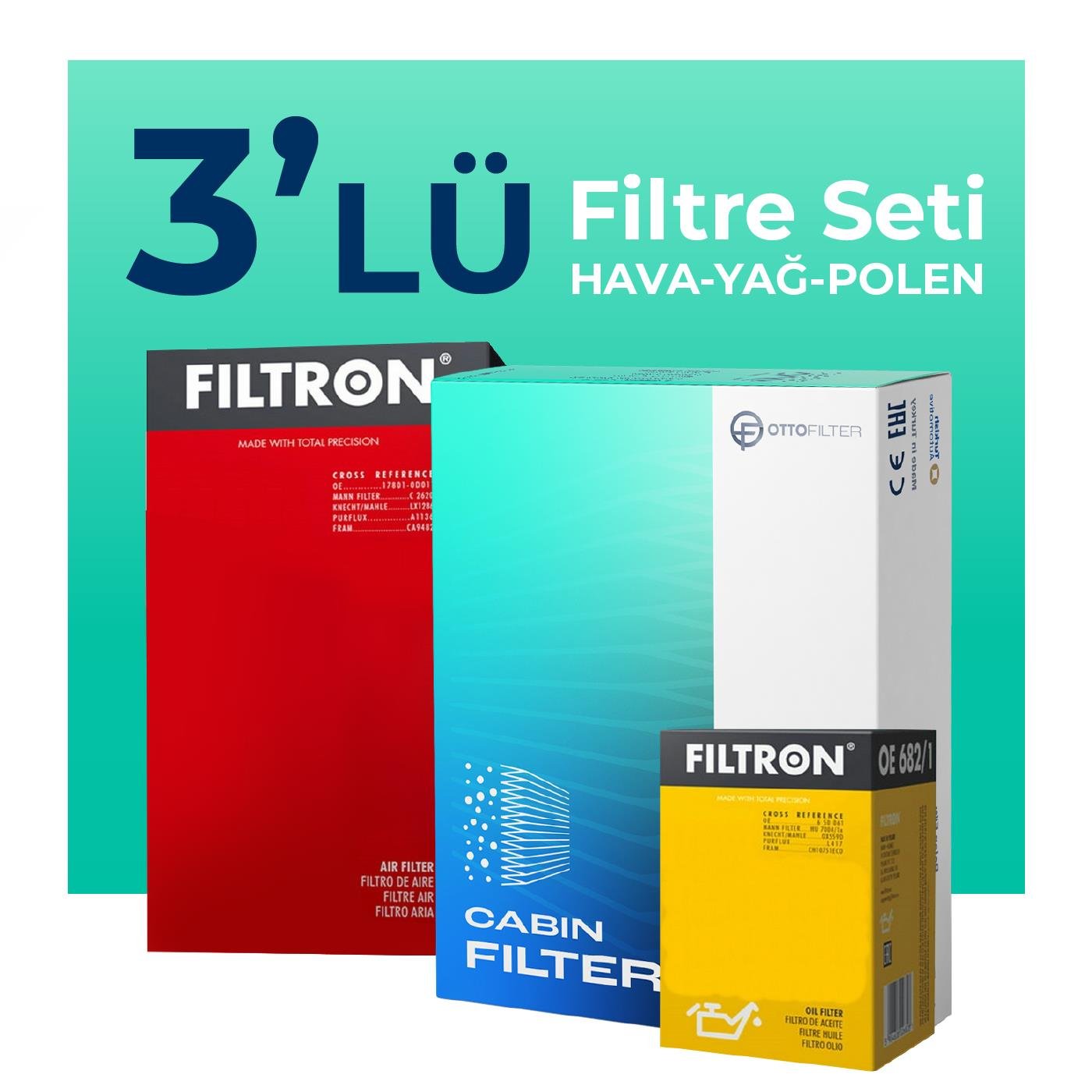 Filtron Peugeot 206 1.6 Benzin 109 Beygir Filtre Bakım Seti (2001-2005) 3 Lü