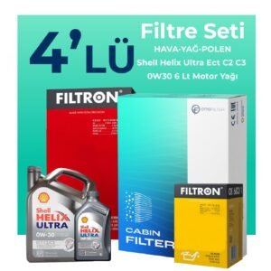 Filtron Audi A4 40 TDi Filtre Bakım Seti SHELL Helix Ultra ECT C2 C3 0W-30 6 Litre Motor Yağlı (2020-2024) 4 Lü