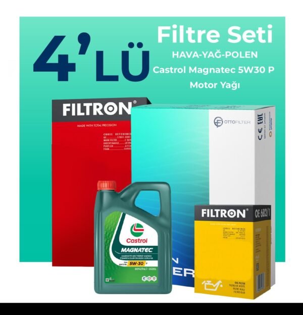 Filtron Citroen C-Elysee 1.2 Benzinli Filtre Bakım Seti Castrol Magnatec P 5W-30 4 Litre Motor Yağlı (2017-2022) 4 Lü