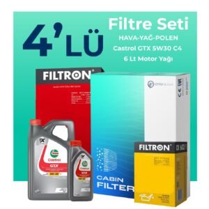 Filtron Dacia Duster 1.3 Benzinli Filtre Bakım Seti Castrol GTX C4 5W-30 6 Litre Motor Yağlı (2018-2024) 4 Lü