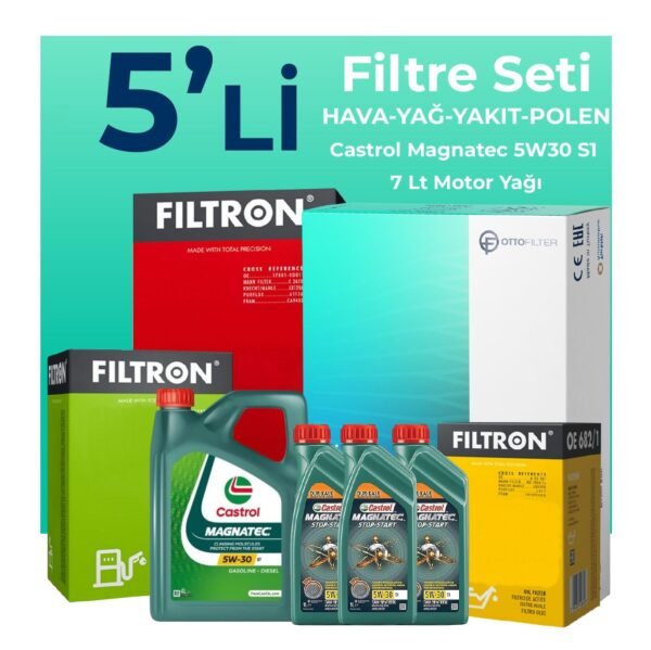 Filtron Fiat Ducato 2.3 Dizel Filtre Bakım Seti Castrol Magnatec S1 5W-30 7 Litre Motor Yağlı (2006-2014) 5 Li