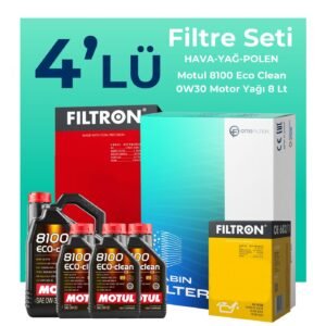 Filtron Ford Transit Custom 2.0 Dizel Filtre Bakım Seti Motul 8100 Eco-Clean 0W-30 8 Litre Motor Yağlı (2015-2023) 4 Lü