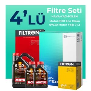 Filtron Jaguar F-Pace 2.0 Dizel Filtre Bakım Seti Motul 8100 Eco-Clean 0W-30 7 Litre Motor Yağlı (2015-2022) 4 Lü