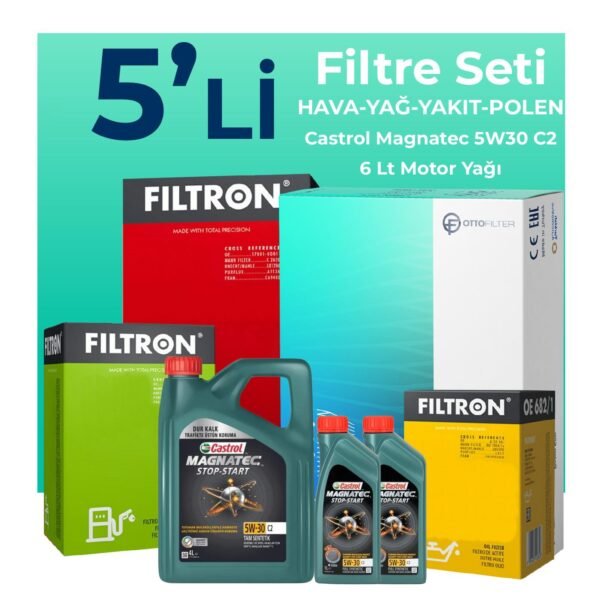 Filtron Land Rover Evoque 2.2 Dizel Filtre Bakım Seti Castrol Magnatec C2 5W-30 6 Litre Motor Yağlı (2012-2014) 5 Li
